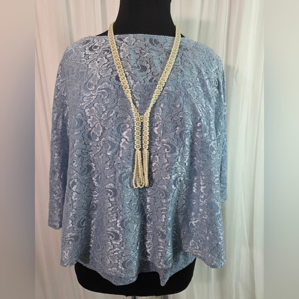 Alex Evenings Two Piece Lace Top, Size 2X, Color: BLUE